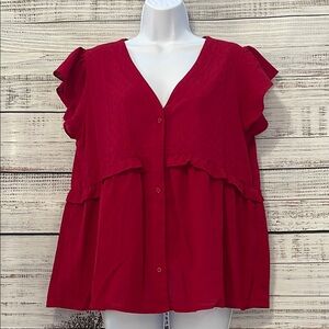 Women's Red Ruffle Sleeve Top Large